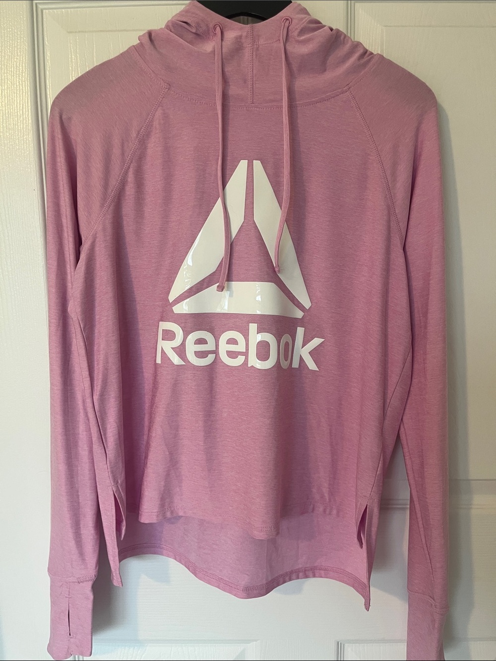 Reebok Women's Light Pink Logo Pullover Hoodie Lightweight Gym Running Yoga